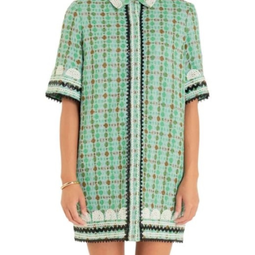 English Factory Tweed Mini Shirt Dress With Ric Rac Trim - Picture 2 of 7
